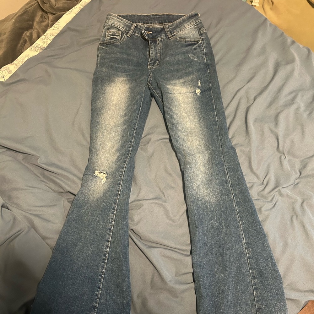 medium wash flare jeans